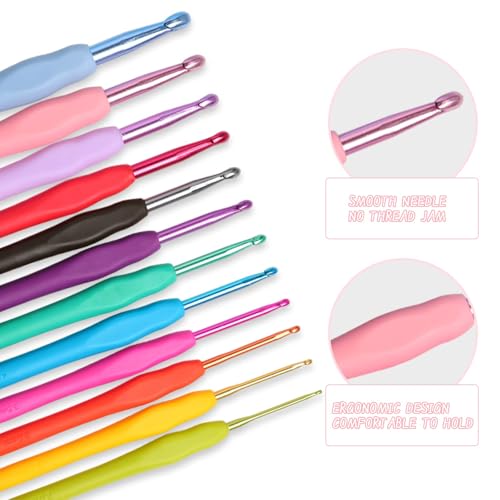 Image of KOKNIT 12 PCS Crochet Hooks, Ergonomic Handle Crochet Hooks Set for Arthritic Hands, Comfortable Smooth Crochet Needles Extra Long Knitting Needles with Stitch Markers (12PCS)