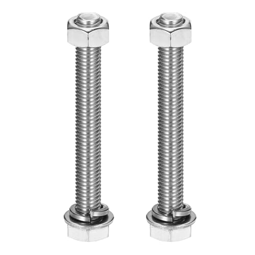 Image of sourcing map M10 x 85mm 304 Stainless Steel Hex Head Screws Bolts, Nuts, Flat & Lock Washers Assortment Kit, Fully Threaded, Bright Finish for Home, Electronic, Machine, 2 Sets