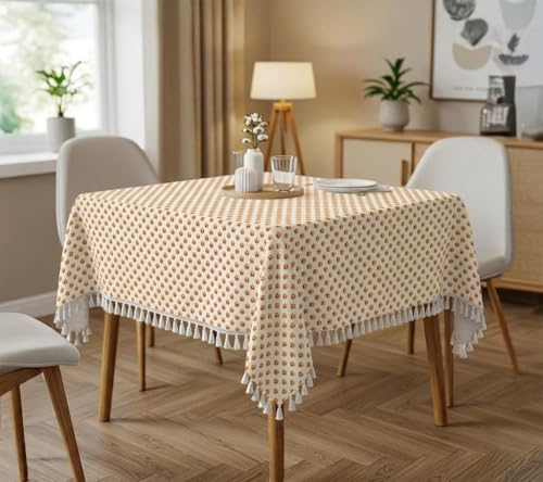 Image of Amazon Brand - Umi Microfiber Cotton Table Cloth Pack of 2 for 4-Seater Dining Table | 45 x 60 Inch Rectangular Printed Table Cover with Tassels | Washable, Durable,Reusable Dining Table Cover