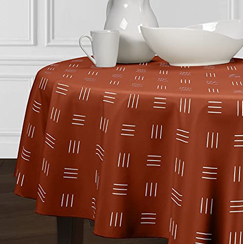 A Luxehome Rust Burnt Orange White Cross Hatch Lines Boho Bohemian Aztec Cover Tabletop Dining Room Kitchen Table Linens Southwestern Contemporary Print Design Round 90In, And White, 90 Inches #TOP30