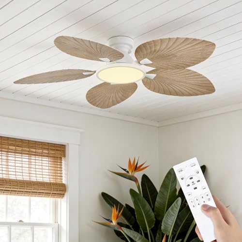 Boho Palm Leaf Flush Mount Fan
