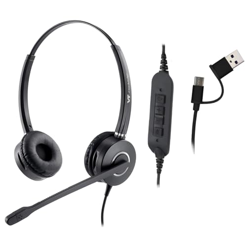 Image of VT Wired Headset with ENC Noise Cancelling Mic, USB-C /A Headphones with in-line Controls for Computer for Zoom /Teams Calls,Online Classes, Customer Service