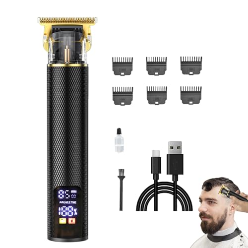Recortadora De Barba Hombre – Cortapelos Profesional Inalámbrico Para Hombres, Impermeable & Recargable Con Pantalla LED | Hoja Acero Inoxidable | Peine Guía 6 Velocidades | Kit Barbería Para Adultos