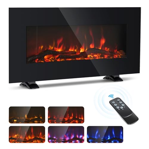 CO-Z 85cm Freestanding Electric Fireplace | 900W and 1800W Electric Fire with Thermostat, 5 Flame Effects, Log Display, and Remote Control for Bedroom Living Room Wall Decor