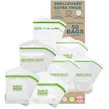 50 ASSORTED Smelly Proof Reusable Bags - Dishwasher-Safe Eco-Friendly, BPA-Free, Reuseable Food Storage, Meal Prep, Sous Vide, Freezer, Cooking, Multi-Size Variety Bags + Free Bonus Bag
