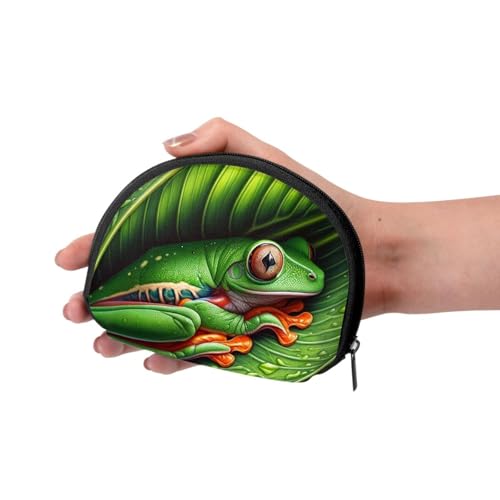 Portable Coin Purse Tree-Frog-Nestled-Leaf Mini Zippered Money Pouch Card Holder3
