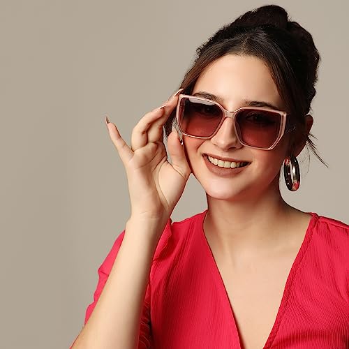 Image of LensKandy Oversized Rectangular UV400 Protected Sunglasses for Women | Stylish Fashion Eyewear | Large Frame Trendy Sun Glasses | Lightweight Comfortable 9131-Pink