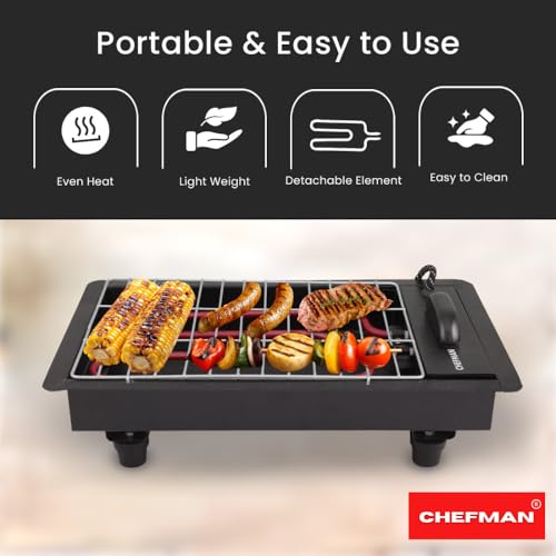 Image of Chefman 2-in-1 Barbeque Grill | 2000W Detachable Stainless Steel Heating | Dual Use for Electric & Charcoal Grilling | 4 Skewers & 1 Grill | High-Performance Indoor & Outdoor Cooking | Patent Design