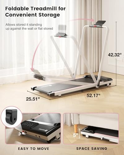 DeerRun 3 in 1 Under Desk Treadmills for Home, Foldable Walking Pad, 300 lbs Capacity – 3.0HP Quiet Running Machine, Portable Treadmill for Small Spaces, Installation-Free