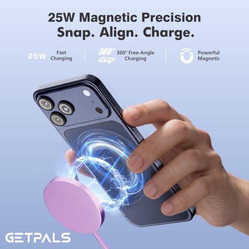 Image of 25W Magnetic Portable Fast Wireless Charging Pad for Apple iPhone Series | Compatible with iPhone 17 16 15 14 13 12 Pro Max, Google Pixel, Flat Slim for Travel Office Bedside, Light Violet - 2Pack