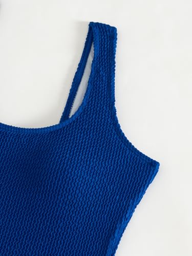 Image of Limeeke Women One Piece Swimsuit Solid Ribbed Monokini Swimwear Scoop Neck Low Back Bathing Suit