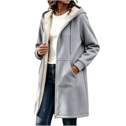 Women Zip Up Long Hoodies Sherpa Fleece Lined Warm Hooded Coat with Pockets - image 7