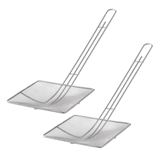 OCS Parts Square Fine Mesh Strainers | 2-Pack | 7-Inch | Long Handle Oil Skimmer for Deep Fryers with Hanger Hole for Easy Storage | Dishwasher Safe
