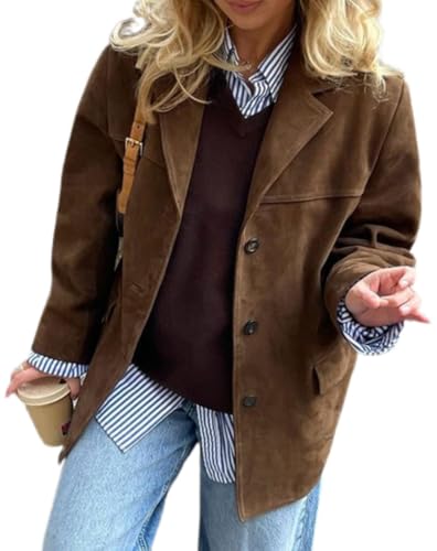 Women's Fall Blazer Jackets Nothed Lapel Button Down Open Front Long Sleeve Winter Casual Warm Office Work Suit