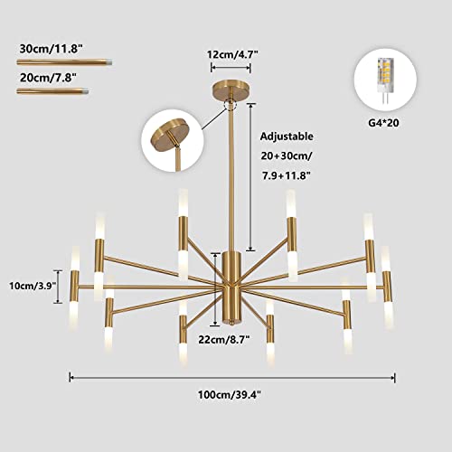 Kco Lighting Modern Gold Brass Led Sputnik Chandelier 20-Light Luxury Round Pendant Lighting Fixture With White Acrylic Lampshade For Dining Room Living Room Bedroom #TOP1