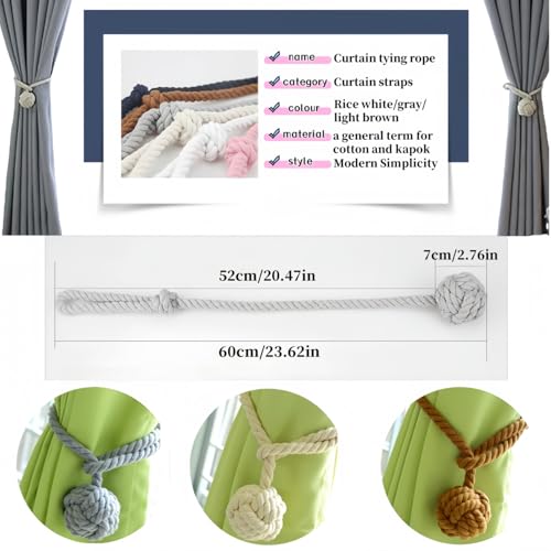 Himtop A Pair of Curtain Rope Tiebacks Hand Knitting Curtain Tie Back with Single Ball Beige for Home Decoration (2PCS)