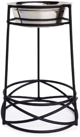 NMN Products Mesh Single Bowl Diner - 15" Tall Raised Dog Bowl - Black Finish - Wrought Iron Construction - Feeding Station for Large,…