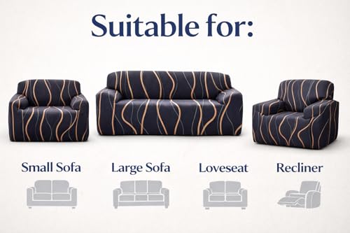 Image of Universal 3 Seater Sofa Cover Fully Covered Stretchable Spandex Non-Slip Elastic Slipcover | Soft Washable Fabric Sofa Protector for Living Room Furniture (Blue Waves)
