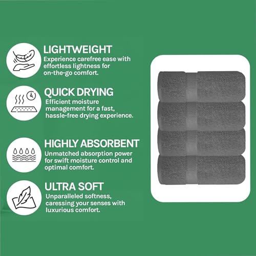 Image of Sulfar 100% Combed Cotton, Quick Drying Highly Absorbent, Luxury Hand Towel Set (Pack of 4, 40 X 70 cm) Grey