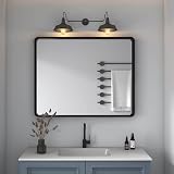 OKPAL 40 inch Bathroom Mirror, 40x32 Black Framed Wall Hanging Vanity Mirror, Modern Rounded Corner