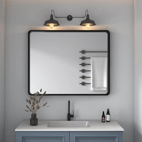Okpal 40 Inch Bathroom Mirror, 40X32 Black Framed Wall Hanging Vanity Mirror, Modern Rounded Corner Rectangle Mirror(Horizontal/Vertical) #TOP5