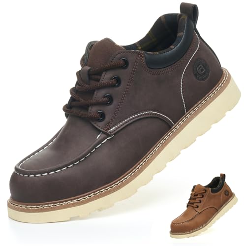 NACKINg Sicherheitsschuhe Arbeitsschuhe Herren Leicht Stahlkappenschuhe Atmungsaktiv Arbeitsturnschuhe mit Stahlkappe Moc Toe Lace Up Schuhe, Dunkelbraun, EU 39