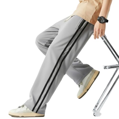 Image of Men's Lycra Loose Fit Track Pants | 4-Way Stretchable Side Stripe Joggers | Comfort Casual Relaxed Lower for Gym, Sports & Streetwear |