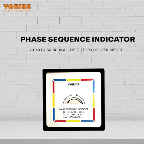 Image of YOKINS, Phase sequence Indicator 20-60 Hz 50-500V AC, Detector Checker Meter, Portable 96mm rotation disc type, with 3 crocodile clips, 1 Year Warranty