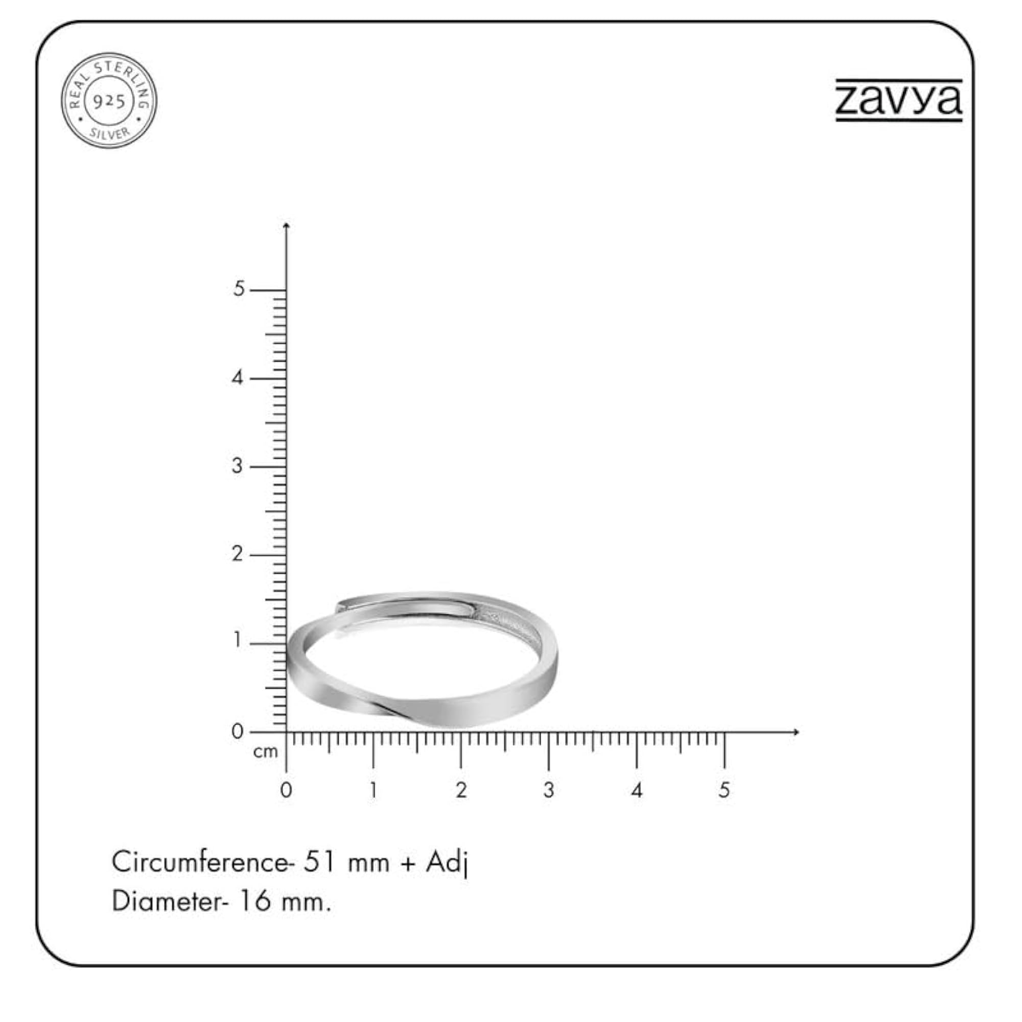 925 Silver Wave Rhodium Ring Adjustable with 925 Hallmark