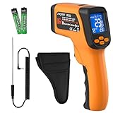 Surpeer Infrared Thermometer Temperature Gun, Non-Contact Digital Laser Temp -58°F to 1472°F, K-Type Probe -58°F to 572°F, for Cooking, Pizza Oven, BBQ, HVAC, Home & Industrial