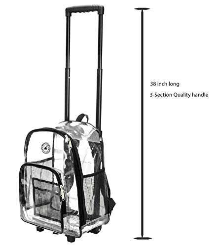 K-Cliffs Rolling Clear Backpack Heavy Duty Bookbag Quality See Through Workbag Travel Daypack Transparent School Book Bags w/Wheels Black3