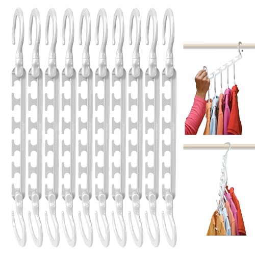 Wonder Hanger Max 10-Pack Space Saving Hangers, Reinforced Hooks Swivels 360°, Cascading Hanger, College Dorms & Storage Closet Organizer, Fully Assembled – White
