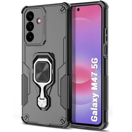 Image of TheGiftKart Tough Armor Bumper Back Case Cover for Samsung Galaxy M47 5G | Ring Holder & Kickstand in-Built | 360 Degree Protection Back Case Cover for Samsung Galaxy M47 5G (PC & TPU, Black)