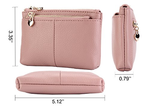 Zooeass Coin Purse Women Genuine Leather Zip Mini Purse With Key Ring Triple Zipper Card Holder Wallet (Rose) #TOP4