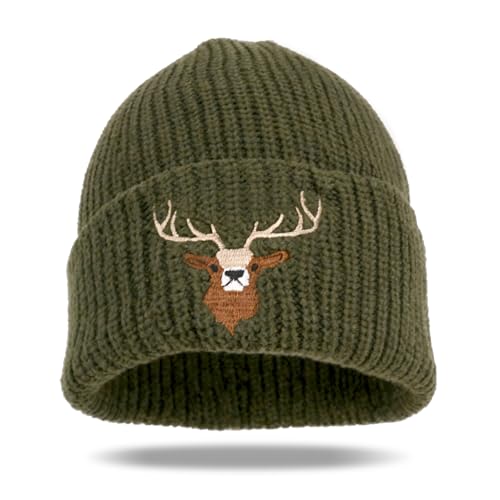 GADITIEK Gorro de caza con bordado para hombre, gorro de invierno cálido, unisex, gorro de punto, puños suaves y suaves