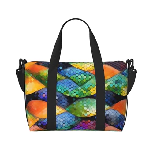 Travel Duffel Bags Personal Item Bag Carry on Luggage Bag Training Handbag Lightweight Waterproof Sports Gym Bag Rainbow Fish Scale Weekender Bag for Women Men