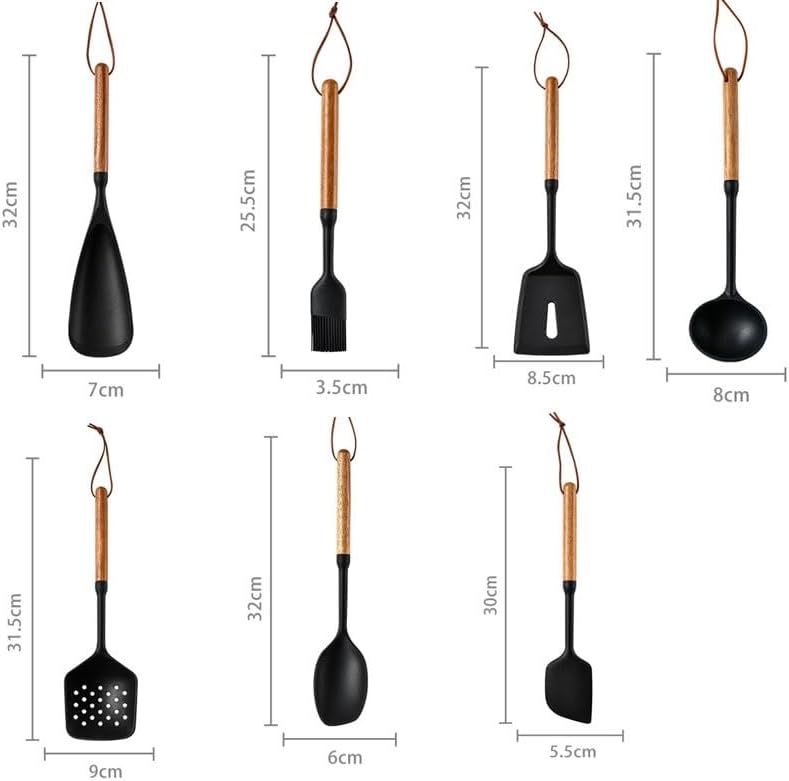 7 Piece Wooden Handle Silicone Spatula Kitchenware Set High Temperature Resistant Cooking Soup Spoon
