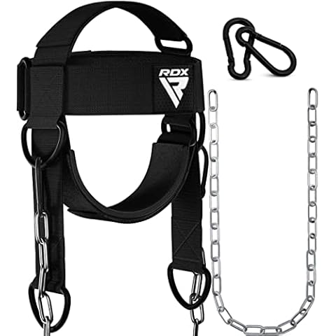 RDX Neck Harness Weight Lifting Training, Head Harness Exerciser, 4MM Padded Neck Builder, 90CM Long Adjustable Steel Chain, Gym Boxing Strength Resistance Workout, Strengthener Trainer Equipment Cover