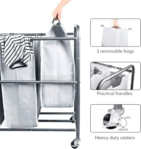 Romoon 3600G Laundry Sorter, Laundry Basket Hamper 3 Section thumb #3