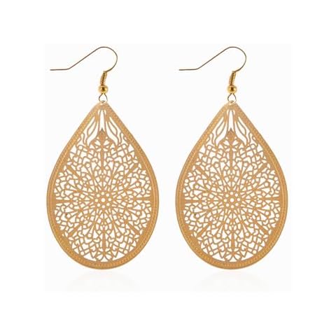 Seakuur Leaf Chic Teardrop Dangle Earrings for Women Delicate Boho Lightweight Filigree Statement Earrings Trendy (Gold) Cover