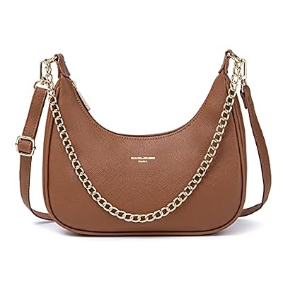 David Jones - Borsa a Spalla Donna - Borsa a Tracolla Catena Simil Pelle PU Rigida - Borsa a Mano Piccola Mezzluna - Borsetta Pochette Borsello Hobo Clutch Sera Crossbody Bag Tendenza - Marrone Cognac