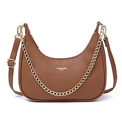 David Jones - Sac à Main Bandoulière Porté Epaule Forme Besace Banane Femme - Sac Chaînes Simili Cuir PU Rigide Porté Sous Epaule Bras - Sacoche Pochette...