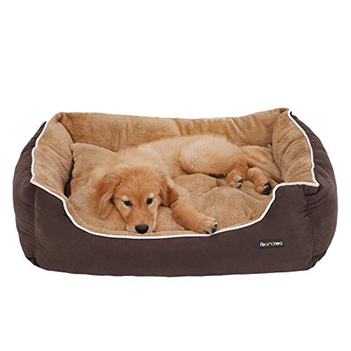 Feandrea Luxus Hundebett, weiches Hundekorb, L, mit abnehmbarem Kissen, 90 x 25 x 75 cm, braun und beige PGW06YC