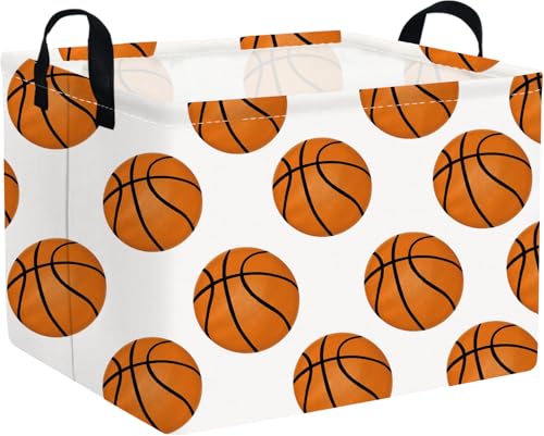 Image of FXOLCSHE Rectangular Basketball Basket,Canvas Basketball Laundry Basket,Kids Toys Storage Bin with Handles,Boys storage box,Baby hamper,Room Decor(Basketball)