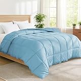 Peace nest Queen Size Goose Feather Fiber and Down Comforter Fluffy Duvet Insert All Season Hotel Luxury Bedding Comforters Soft Medium Warmth 88x88 Inches Blue