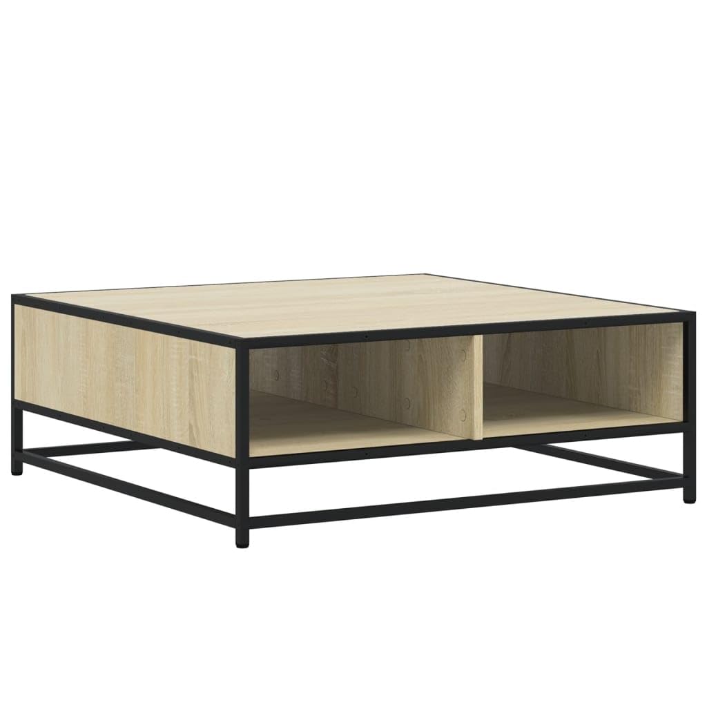 Table basse carrée 80x80 cm en chêne Sonoma et métal noir style industriel