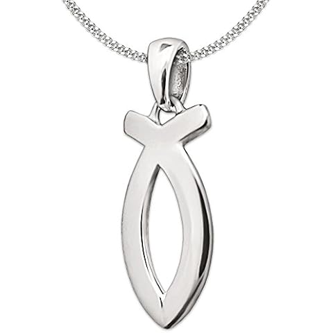 Clever Schmuck set, silver pendant Ichty, plain, 17 mm, Jesus fish symbol, shiny, curb chain, 42 cm, sterling silver Cover