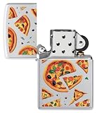 Zippo Pizza Zapalniczka Sztormowa, Kolorowy Nadruk, do Napełniania, Wielokrotnego Użytku, Wiatroodporna Konstrukcja, Pudełko na Prezent, Wykonano w USA, Satynowy Chrom (Satin Chrome)