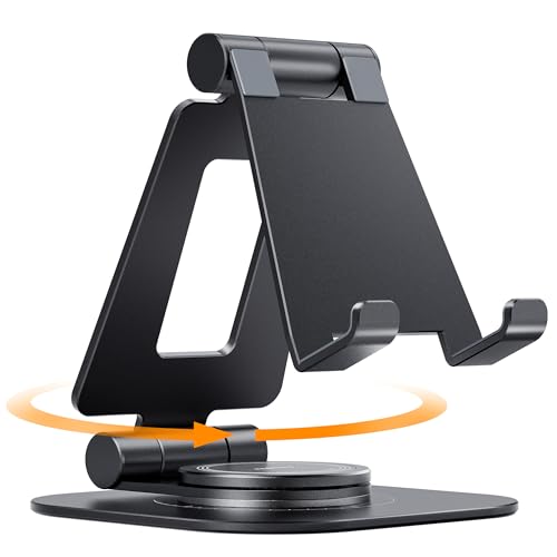 Nulaxy 360 Rotating Cell Phone Stand, Fully Adjustable Foldable Desktop Phone Holder Cradle Dock, Thick Case Friendly, Compatible with All Phones, Nintendo Switch, Black by Nulaxy - Used condition - US$8.99