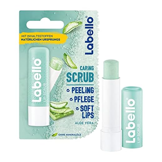 Labello Lip Scrub Aloe Vera (5,5 ml), cuidado de labios innovador con partículas exfoliantes de origen natural, exfoliante de labios suave con vitamina E